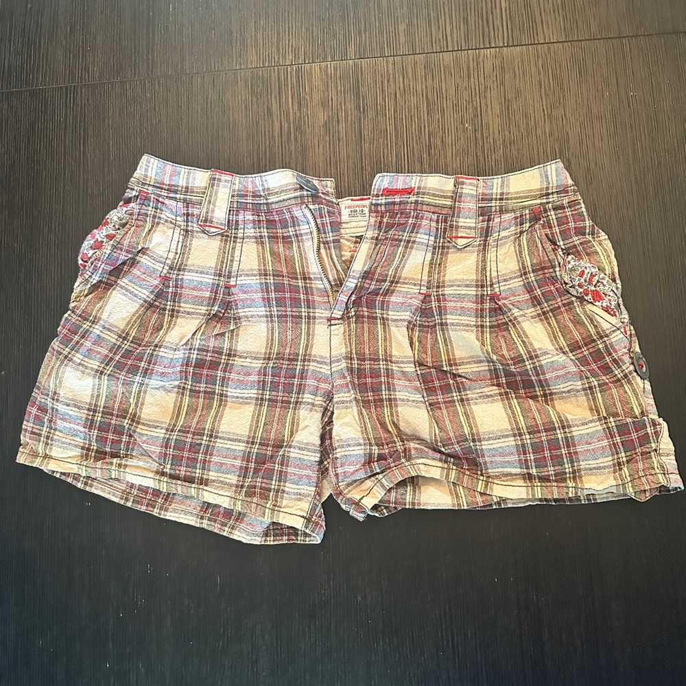 Free People Plaid Cargo Shorts - Red and Cream